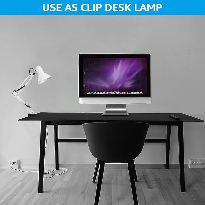 TORCHSTAR Metal Desk Lamp, Adjustable Swing Arm, E26, White | Architect Gooseneck Multi-Joint Clip Table Lamp with Plastic Clamp, for Home Office, Work, Study, Reading, Bulbs not Included