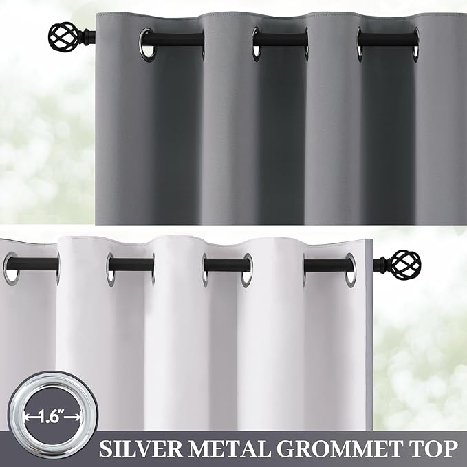 Yakamok Grey 100% Blackout Curtain Panels 72 inches, 50" Wide, 2 Panels | Blackout Curtain Panels for Bedroom, 2 Thick Layers Grommet Top Thermal Insulated Drapes with White Back for Living Room