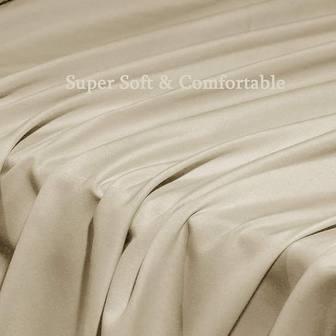 SONORO KATE Bed Sheet Set Super Soft Microfiber 1800 Series Luxury Egyptian Sheets Fit 18-24 Inch Deep Pocket Mattress Wrinkle-6 Piece (Beige, Queen)