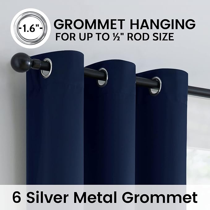 SimpleHome Navy Blue 100% Blackout Curtains Room Darkening Living Room 72 | Curtains for Bedroom,Thermal Insulated Grommet Window Drapes,Curtains for Living Room with Black Back,42 x 72 Inch,2 Panels