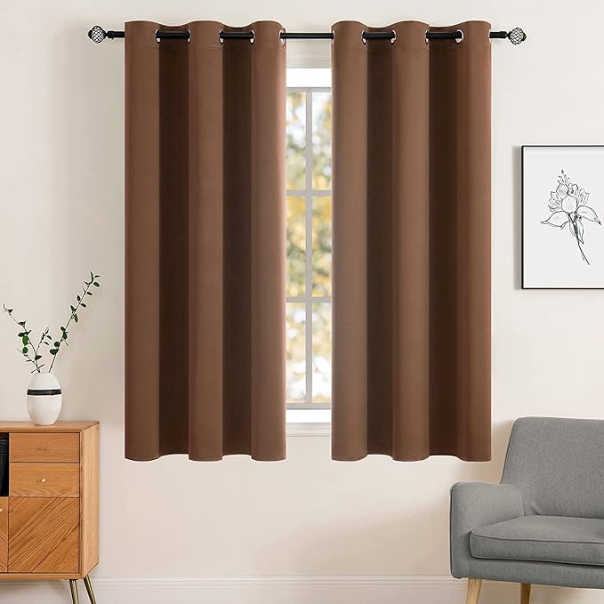 MIULEE Cappuccino Brown Blackout Bedroom Curtains 63 Inch Long | Grommet Top, Room Darkening Window Drapes, Privacy Protection, Thermal Insulated, Heat Blocking