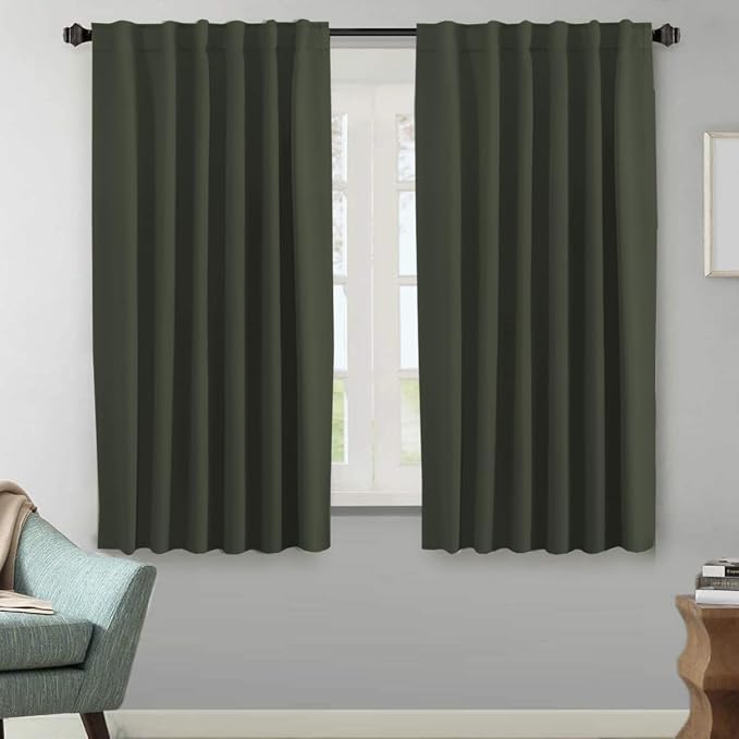 H.VERSAILTEX Blackout Curtains Thermal Insulated Window Treatment Panels Room Darkening Blackout Drapes for Living Room Back Tab/Rod Pocket Bedroom Draperies (2 Panels, Olive, 52 x 63 Inch)