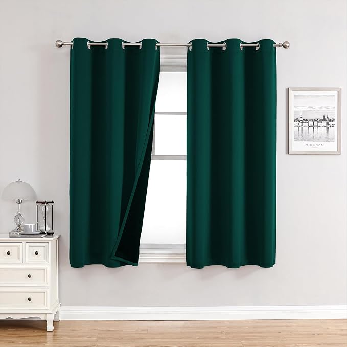 ChrisDowa 100% Blackout Curtains for Bedroom 54 Inches Long 2 Panels Set | 2 Thick Layers, Thermal Insulated, Light Blocking, Grommet, Window Treatment, Living Room Drapes, Forest Green, 42 x 54 Inch