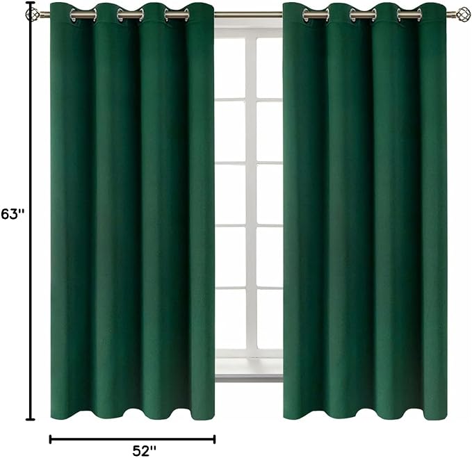 BGment Blackout Curtains - Grommet Thermal Insulated Room Darkening Bedroom and Living Room Curtains, Set of 2 Decorative Curtain Panels (52 x 63 Inch, Emerald Green) | Grommet Top, Black Out, Room Darkening, Sunblock, Thermal Insulated, Window Drapes ...