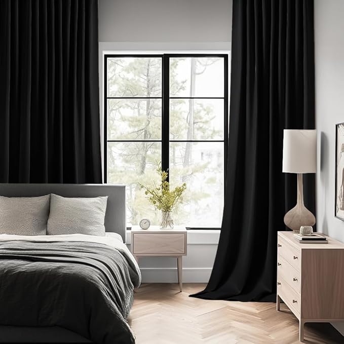 MIULEE Black Back Tab Blackout Curtains 66x84 Inch Length 2 Panels Set | Rod Pocket Pinch Pleated, Thermal Insulated, Room Darkening, Light Blocking Drape, Halloween Curtains for Living Room Bedroom