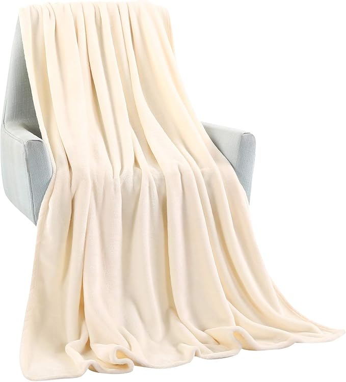 TASTHROW Large Flannel Fleece Throw Blanket, 50×70 Inch | Cozy Lightweight Thick Blanket - All Seasons Suitable for Women, Men and Kids (Two Pack, Creamwhite)