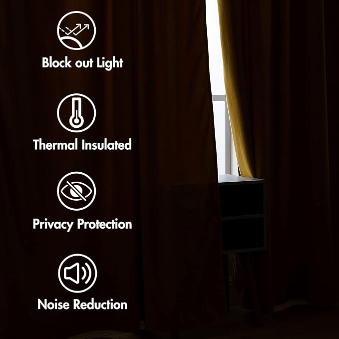 MIULEE Velvet Blackout Curtains 52x63 inches 2 Panels Mustard Yellow | Luxury, Bedroom Living Room, Thermal Insulated, Fall Decor, Super Soft Window Drapes Rod Pocket & Back Tab