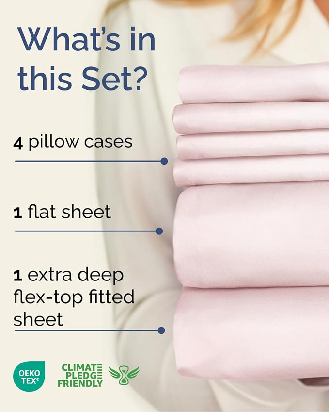 Extra Deep Flex Top Split Head King Sheet Set - 6 Piece Breathable and Cooling Sheets - Hotel Luxury Bedding for Women, Men, Kids & Teens - Easy Secure Fit - Extra Deep Pockets - Lavender Pink