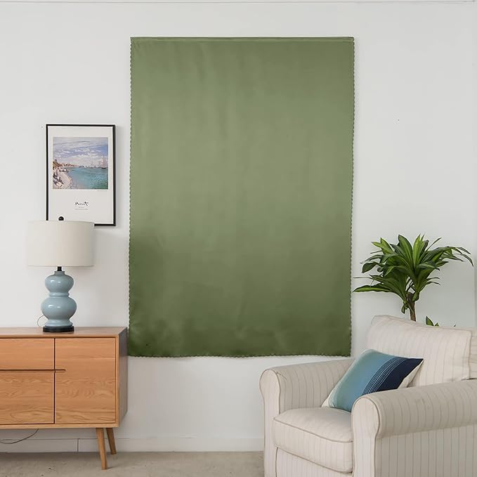 AJAZZ 100% Blackout Shades Window Cover Self Adhesive Curtains Sticky Curtain Portable Easy Open Black Out Curtains for Bedroom Living Room No Drilling (Sage Green, 59" W x 84" L 1 Panel)