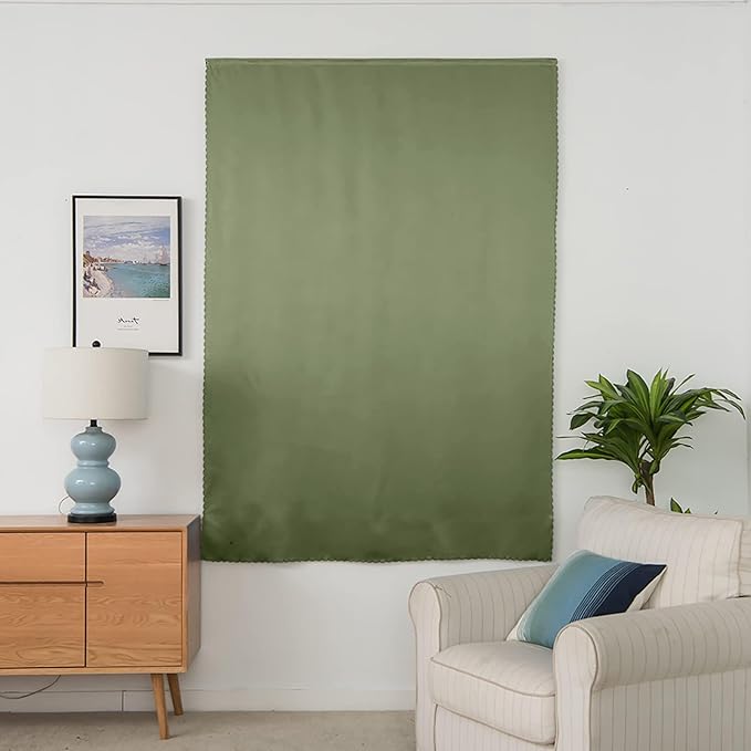 AJAZZ 100% Blackout Shades Window Cover Self Adhesive Curtains Sticky Curtain Portable Easy Open Black Out Curtains for Bedroom Living Room No Drilling (Sage Green, 35" W x 71" L 1 Panel)