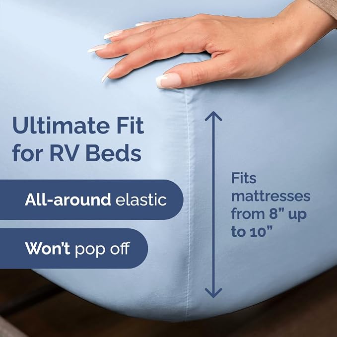 Short Queen Size 4 Piece Bed Sheet Set - RV Short Queen Sheets - Sky Blue | Ultra-Soft, Breathable & Cooling Bed Sheets Set with Deep Pockets, Hotel Luxury Bedding for Women & Men, Wrinkle & Fade Free