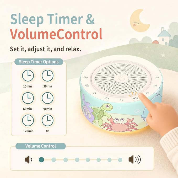 Kipcush White Noise Machine for Baby & Adults, Sleep Sound Machine with 30 Soothing Sounds, 8-Color Night Light, Memory Function, White Noise for Sleeping, Nursery, Office, Travel, Relaxation