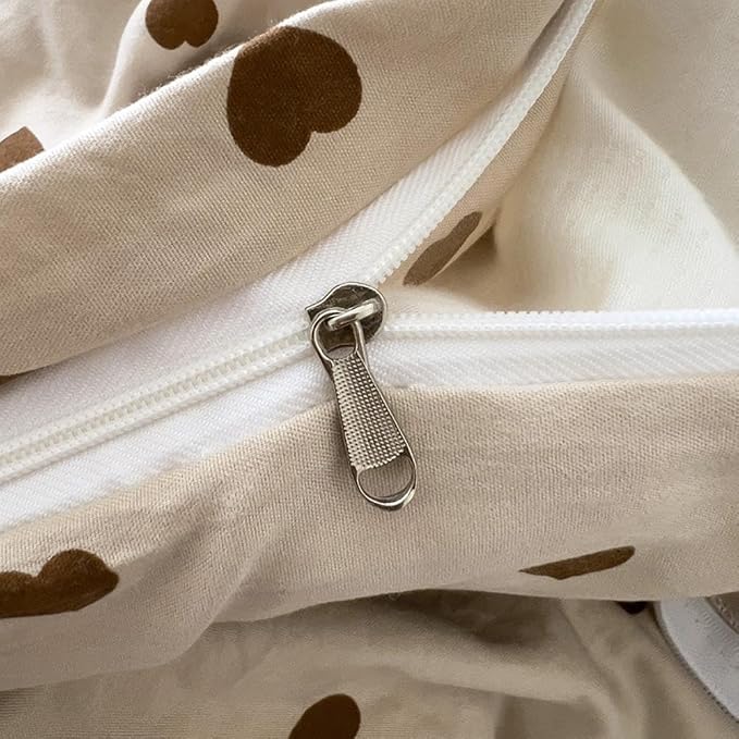 Nayoroom Brown Heart Duvet Cover Set Queen Vintage Farmhouse Bedding | Soft Breathable Washed Microfiber, All-Season Comfort, Hidden Zipper, 4 Corner Ties, Modern Aesthetic Bedding
