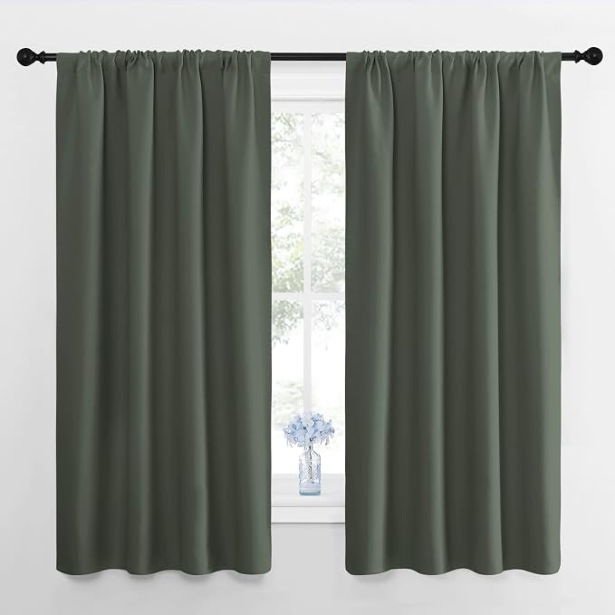 NICETOWN Dark Mallard Blackout Curtains for Kid's Room 42" x 63" 2 Panels | All Season Thermal Insulated Solid Rod Pocket Top Drapes for Bedroom Living Room Kitchen, Light Blocking Noise Reducing Decor