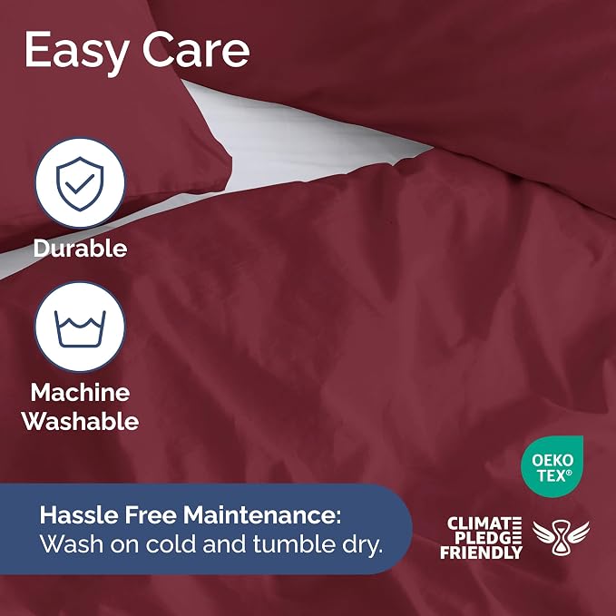 Duvet Cover King Size - Soft 3 Piece with Zipper Closure - Burgundy | Extra Soft, Breathable, King Duvet Cover 104" x 90" with 2 Pillow Shams, Zipper Closures & Ties, Women, Men, Kids & Teens