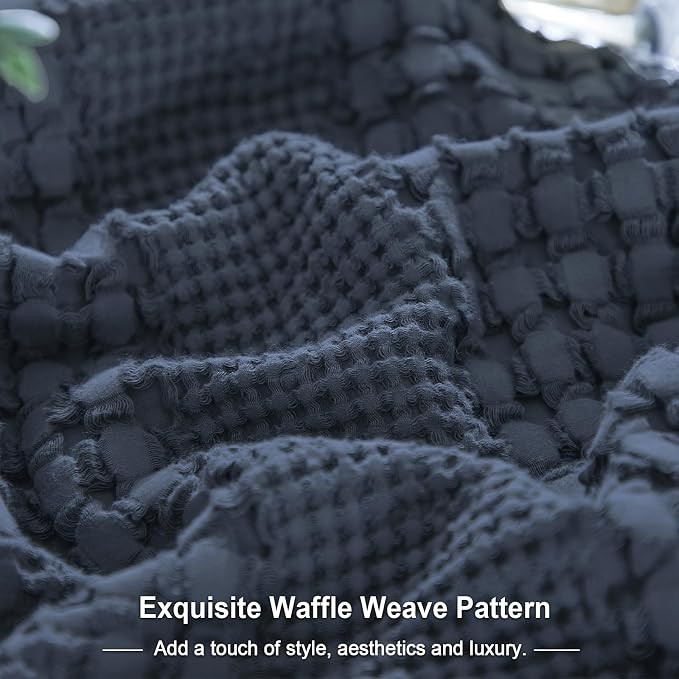 PHF 100% Cotton Waffle Pillow Shams King Size, 2 Pack 20" x 36" Soft Skin-Friendly Pillowcases, No Filling, Aesthetic Woven and Breathable Waffle Weave Pillow Case Covers for Bed, Indigo