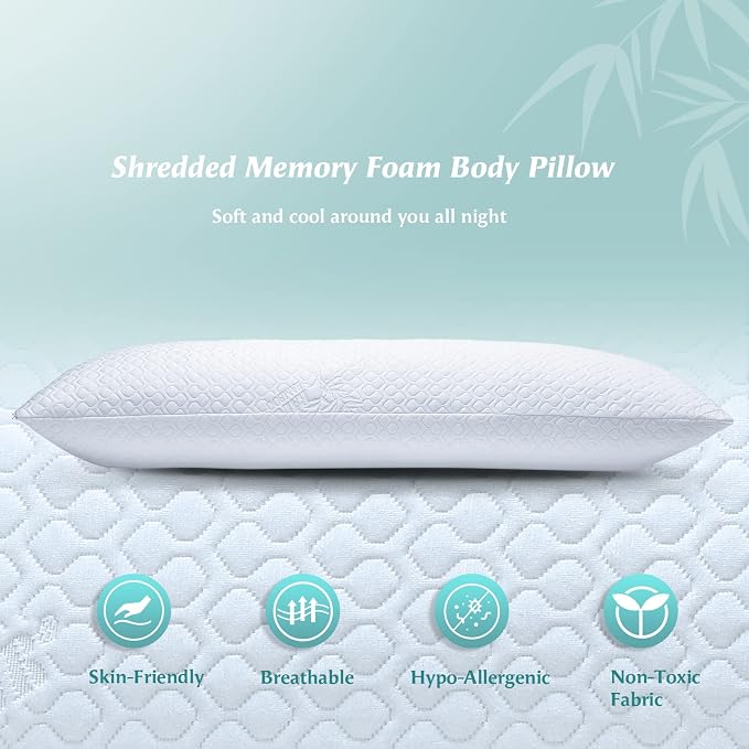 Extra Firm Body Pillow 1.5cm Cubies Memory Foam – Pain Relief & Sleeping & Supportive – with Cooling Cover Hug Pillows 20 x 54 inches