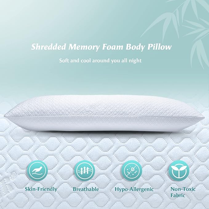 Firm Memory Foam Body Pillow for Adults, Cooling & Adjustable Full Body Pillow with Dual Pillowcases for Side Sleepers and Hot Sleepers, 20x54 Long Pillow for Bed (Pack of 2)