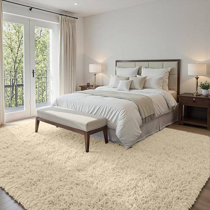 5x7 Fluffy Shag Area Rugs for Living Room Bedroom: Soft Plush Carpet Beige | Upgraded Non-Slip Thick Memory Foam, Ultra Soft, Non-Shedding Fuzzy Carpet, Easy Clean Decor for Kids Room, Nursery, Playroom