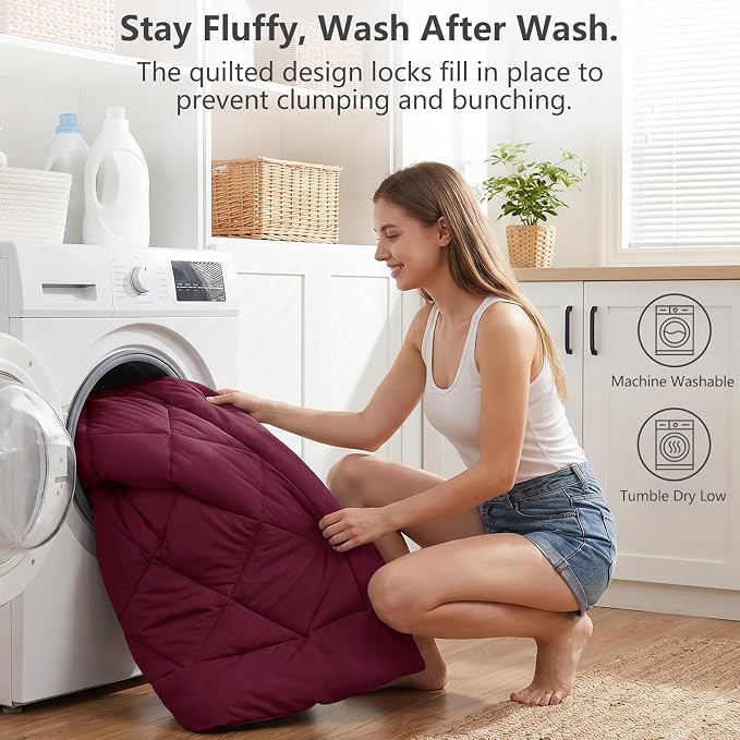 King Size Comforter Set Burgundy - 7 Pieces Complete Bedding Set | OEKO-TEX Certified, All Season, 240GSM Down-Alternative Comforter, Sheets, Pillowcases & Shams, 14" Deep Pocket, Easy Care