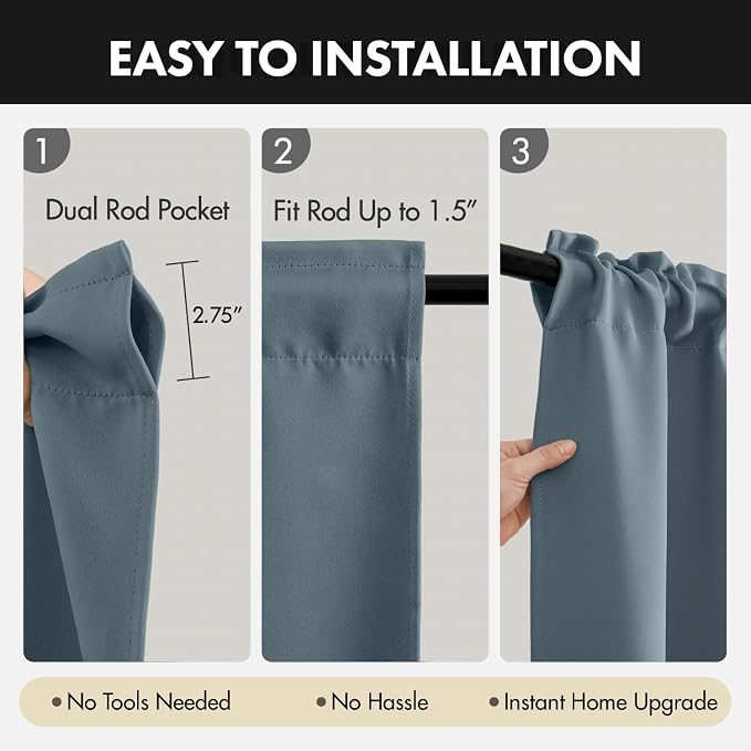 MIULEE 84 Inch Length Grey Blue Blackout Bedroom Curtains Set of 4 | Thermal Curtains for Summer Heat, Light Blocking Privacy Bedroom Window Drapes, Top&Bottom Rod Pocket, Living Room