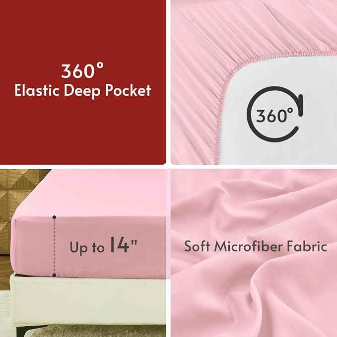 5 Pieces Twin XL Comforter Set, Reversible Bed in a Bag Twin XL Size, All Season Bedding Set with Comforter, Flat Sheet, Fitted Sheet, Pillowcases & Shams, Hot Pink & Baby Pink