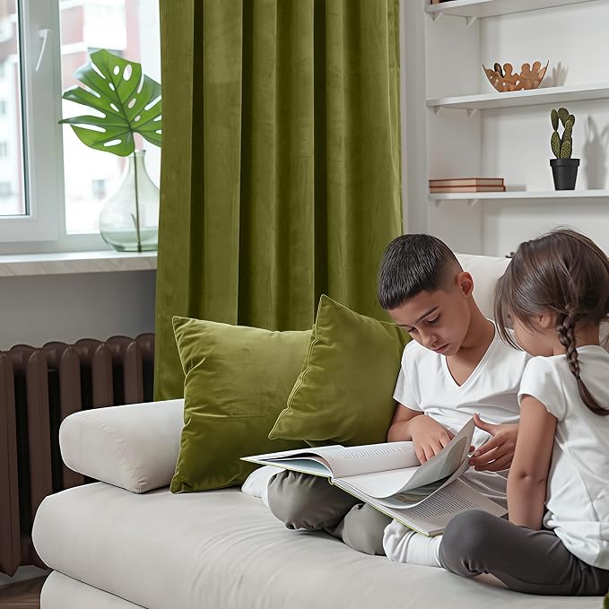 BGment Velvet Blackout Curtains 84 Inches Long for Living Room, Moss Green | Vintage, Thermal Insulated, Room Darkening, Privacy Drapes for Bedroom/Guest Room Back Tab Rod Pocket, 2 Panels, 52x84 Inch