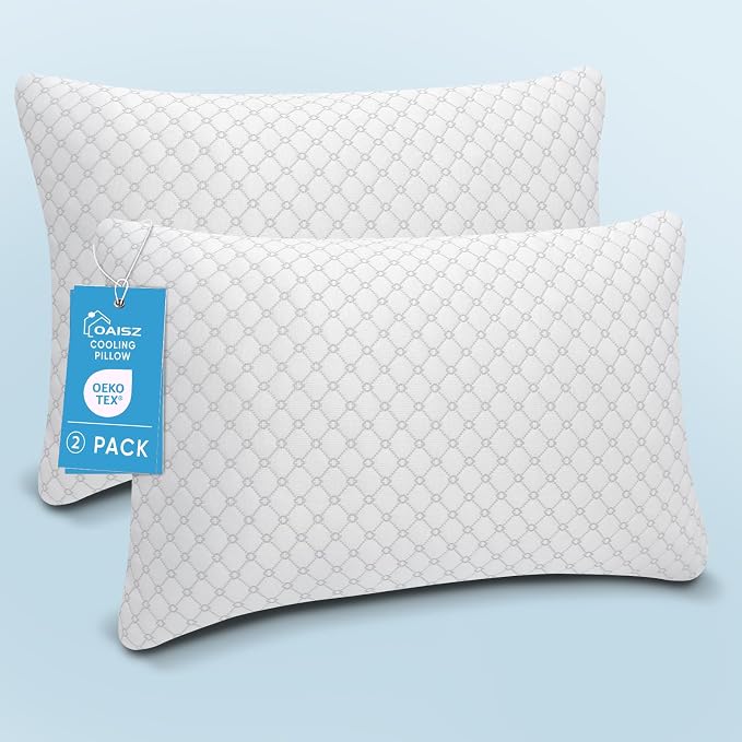 OAISZ Shredded Memory Foam Bed Pillows Standard Size Set of 2 for Sleeping | Adjustable Shredded Memory Foam Pillows, Cooling Bed Pillows for Side, Back and Stomach Sleepers, Removable Washable Covers