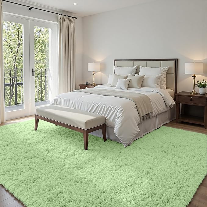 5x7 Fluffy Shag Area Rugs for Living Room Bedroom: Soft Carpet Mint Green | Upgraded Non-Slip Thick Memory Foam, Ultra Soft, Non-Shedding Fuzzy Carpet, Easy Clean Decor for Kids Room, Nursery, Playroom