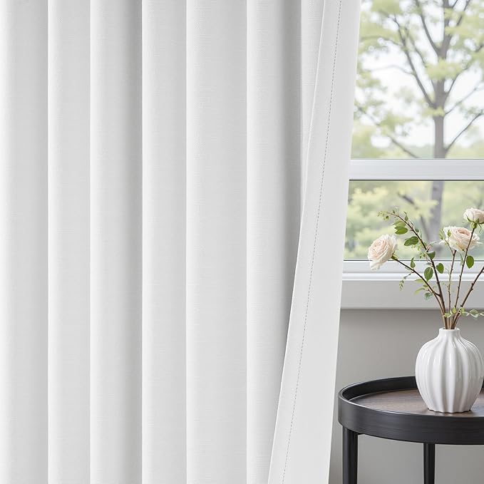 Topfinel Cream White 78 Inch Living Room Boho Curtains 2 Panels Set 100% Blackout Room Darkening Insulated Thick Linen Textured Curtain Drapes Cabin Bay Window Treatments with Back Tab