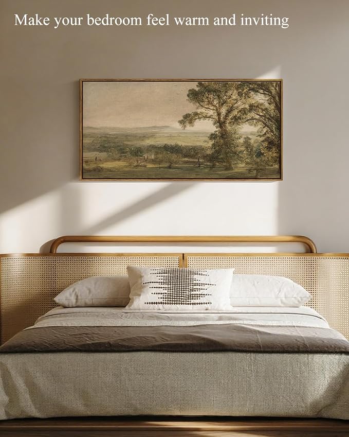 InSimSea Extra Large Framed Vintage Wall Art, Rustic Landscape, 20x40inch | Living Room Country Farmhouse Decor, Countryside Canvas Prints, Retro Long Picture for Bedroom Above of Bed