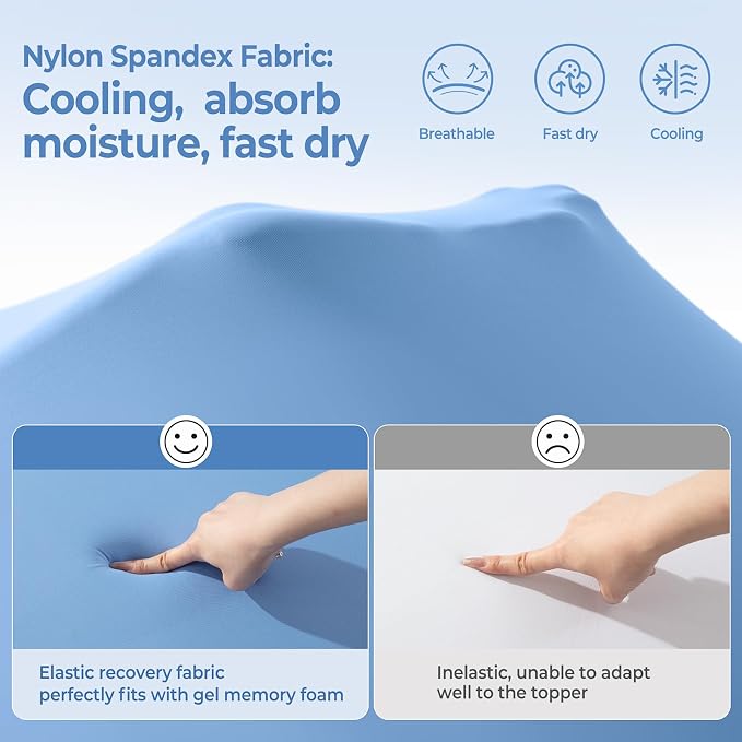 Ninemoon 3 Inch Memory Foam Mattress Topper with Cool Nylon-Spandex Cover | Twin XL Size High Density Cooling Gel Infused Foma Bed Topper Pressure Relief Soft Topper