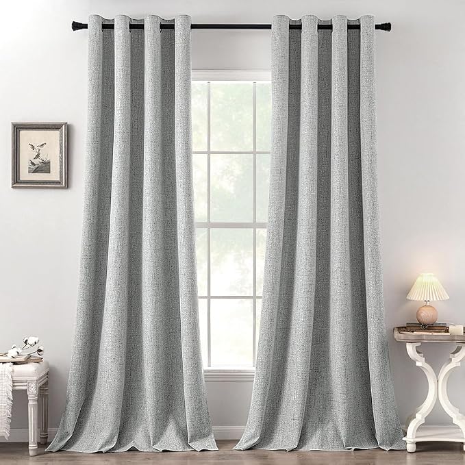 MIULEE 100% Blackout Linen Curtains for Bedroom 52x108 Inches Glacier Gray | Room Darkening, Light Blocking, Thermal Insulated, Grommet Top, Linen Textured, Window Curtains for Living Room, 2 Panels