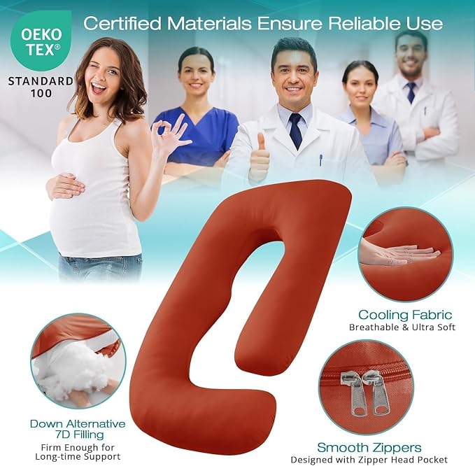 Cooling Pregnancy Pillows for Sleeping, 65'' Full Body Pillow, Orange | Sasttie Maternity Pillow, OEKO-TEX, Down Alternative, Removable Cover, Pregnant Women Must Haves, Maternity Essential