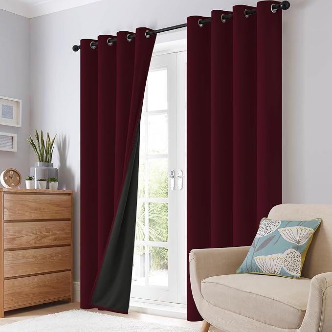 SimpleHome Burgundy Red 100% Blackout Curtains Room Darken Living Room 84 | Curtains for Bedroom,Thermal Insulated Grommet Window Drapes,Curtains for Living Room with Black Back,38 x 84 Inch,2 Panels