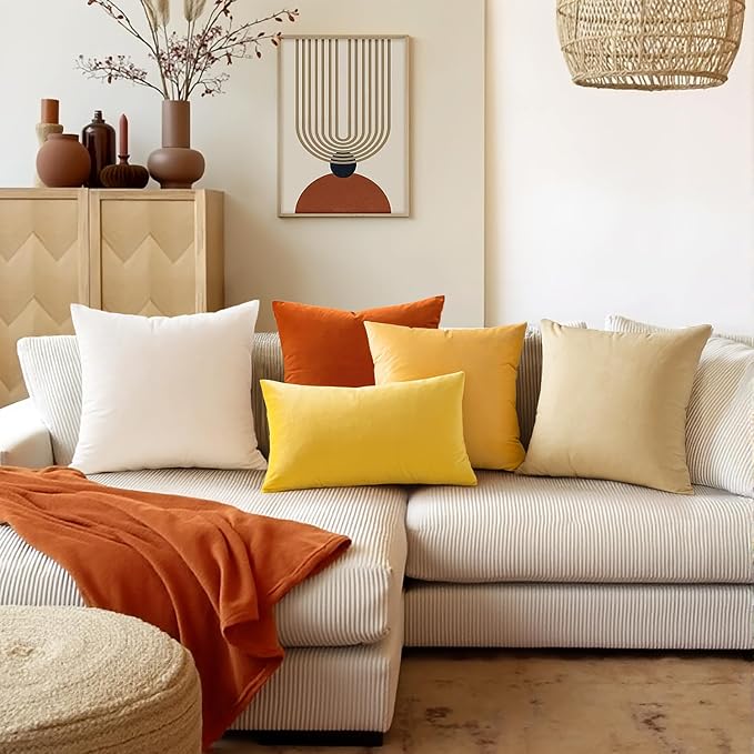 MIULEE Velvet Throw Pillow Covers 18x18 Inch Pack of 2 Lemon Yellow | Soft Solid Decorative Pillow Covers, Modern Luxury Home Decor, for Couch Chair Sofa Bedroom Livingroom