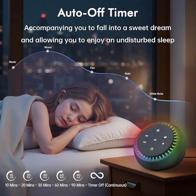 DreamSky Sound Machine for Sleep, White Noise for Sleeping Adults & Baby | Brown Noise Fan for Office Privacy & Noise Canceling, 26 Sounds & RGB Night Light, USB-C Powered for Home Travel