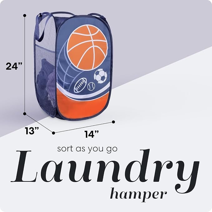 Handy Laundry Collapsible Mesh Pop Up Laundry Hamper with Side Pocket – Breathable, Space-Saving, Foldable Clothes Basket for Laundry, Storage, Travel, Dorm, Sports, 24 Inch