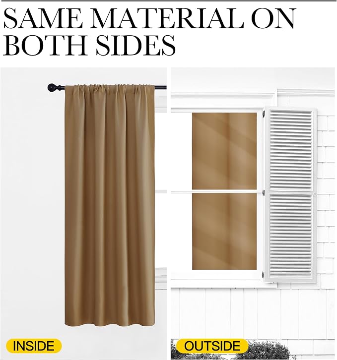 NICETOWN Blackout Curtains for Living Curtains, Gold Brown, 2 Panels, 29 by 30, Room Darkening Window Curtain Panels, Easy-Care Solid Thermal Insulated Draperies/Drapes for Daughter Room