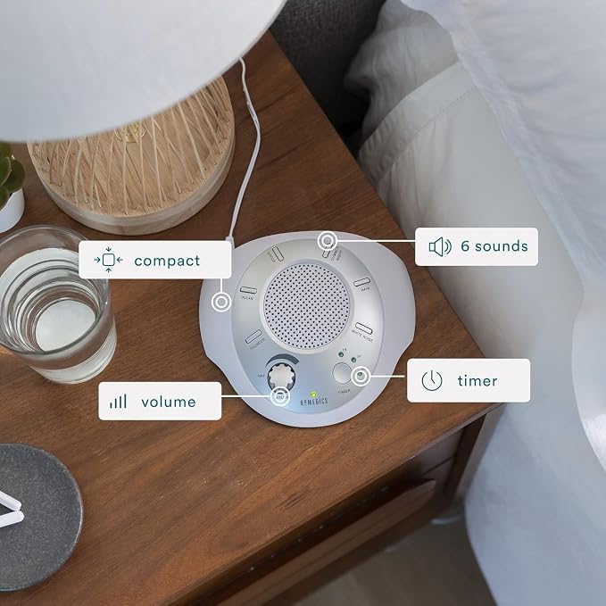 Homedics SoundSleep White Noise Sound Machine, Silver | Small Travel Size with 6 Relaxing Nature Sounds, Portable Therapy for Home, Office, Nursery, Auto-Off Timer