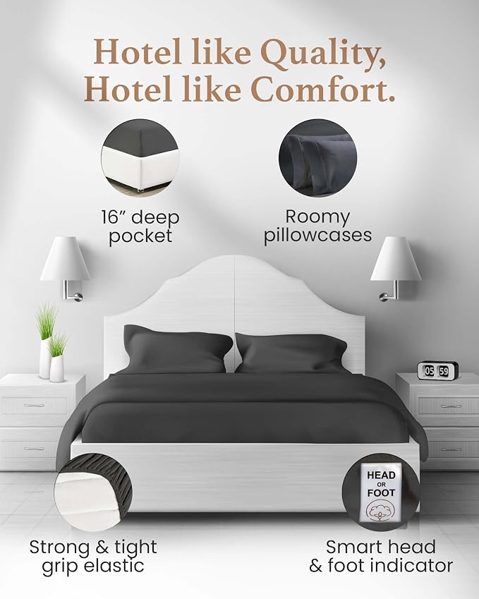 Good Sleep Bedding 100% Egyptian Cotton Twin Size Sheets, 4 Piece, Silky Sateen Weave Twin Sheets Set, Ultra-Soft & Durable Hotel Luxury, 16 Inch Deep Pocket Twin Sheets - Dark Gray