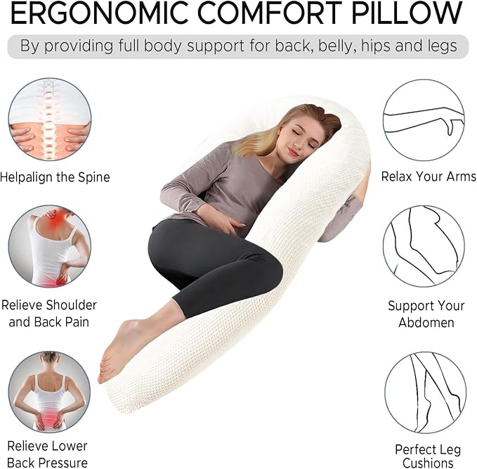 Body Pillow for Adults, Swan Pillow Insert for Sleeping, Beige, 49 Inch | Side Sleeper Pregnancy Bed Pillow, Soft Fabric, Shredded Memory Foam and Removable Washable Cover