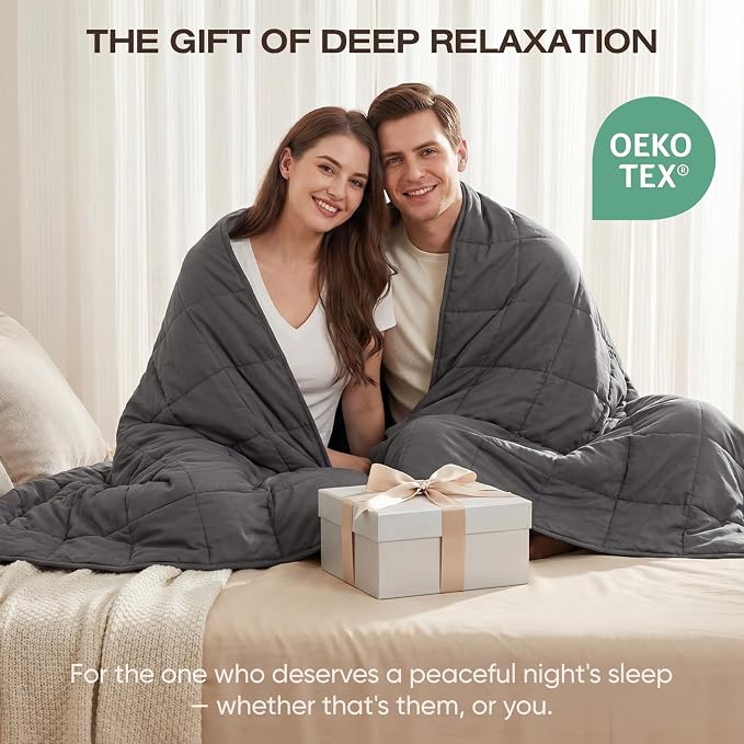 RJOP Cooling Weighted Blanket for Adults (15lbs, 60"x80") Heavy Blanket with Premium Glass, Queen Size Perfect for 190-210 lbs, Soft Breathable, Dark Grey