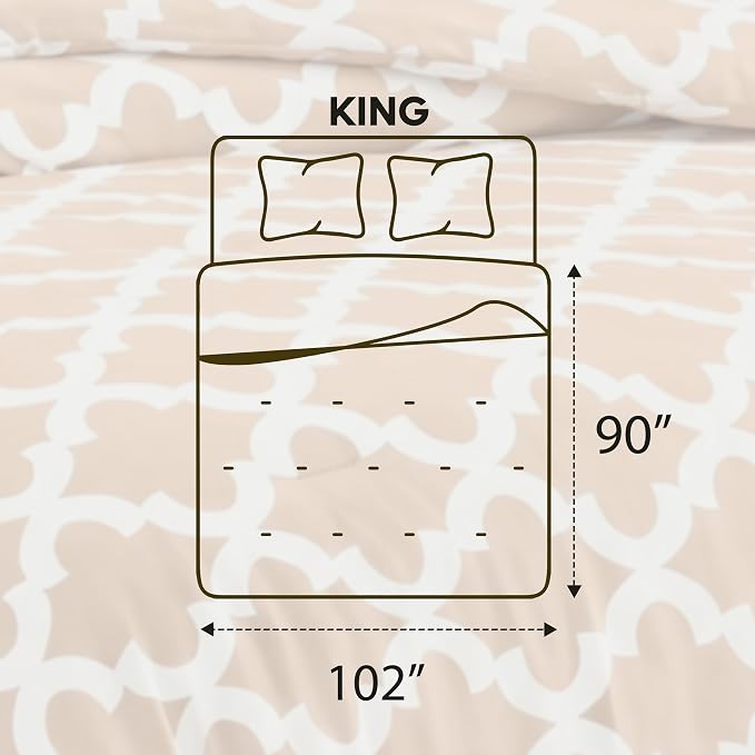 Utopia Bedding 3 Pc King Comforter Set, Printed Comforter, Beige | Comforter Set Includes Comforter (90x102) Inches, 2 Shams (20x36) Inches. Soft Microfiber Down Alternative, Machine Washable.