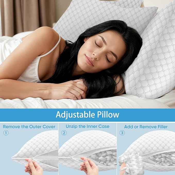 OAISZ Shredded Memory Foam Bed Pillows Standard Size Set of 2 for Sleeping | Adjustable Shredded Memory Foam Pillows, Cooling Bed Pillows for Side, Back and Stomach Sleepers, Removable Washable Covers
