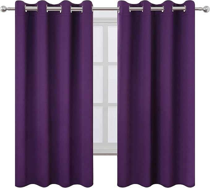 Blackout Curtains 52 x 63 inch/Purple Curtains Set of 2 Panels/Thermal Insulated Room Darkening Bedroom Curtains