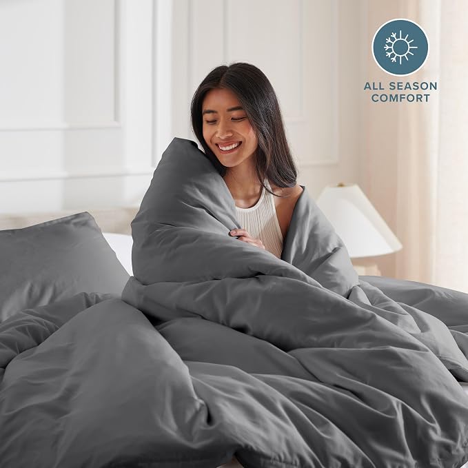 Bare Home Duvet Cover Set 1800 Ultra-Soft (Oversized King, Grey) | Lightweight, Cooling, Breathable, Premium 1800 Ultra-Soft, All-Season