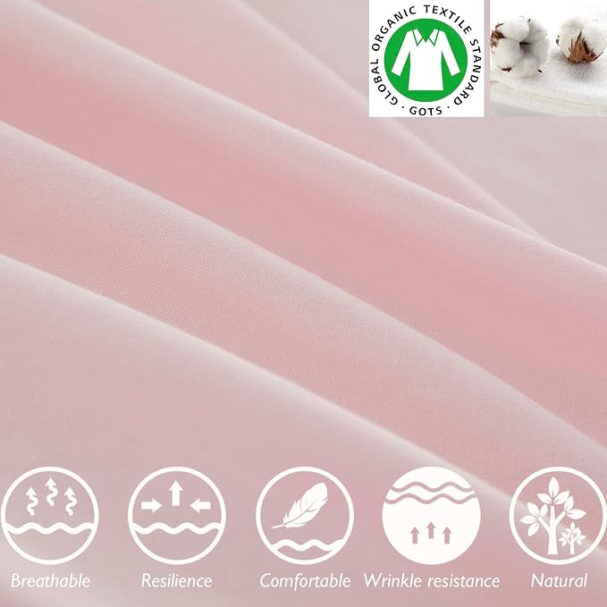 Brandream Kid's Duvet Cover Full/Queen Size,100% Organic Cotton 3Piece Girl Bedding Duvet Cover Set, Ruffled Fringe Solid Color Soft Breathable with Zipper Closure & Corner Ties(Pink)