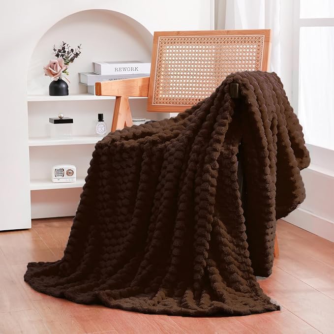 Puncuntex Brown Throw Blanket 60"×80" inches Fuzzy 3D Jacquard Decorative | Flannel Fleece Super Soft Plush Cozy Blanket for Couch Sofa Chair Lightweight
