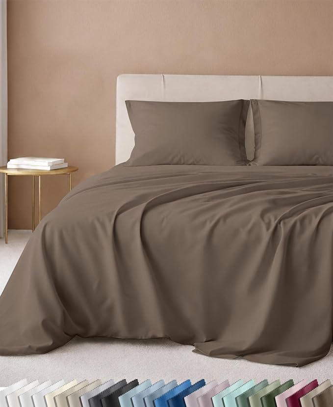 California Design Den 600 Thread Count XL Twin Sheets Cotton, 3 Pc Set | 100% Cotton Sateen Backed by Good Housekeeping Seal, Soft & Smooth, All-Around Elastic, Durable - Mushroom - Taupe Brown